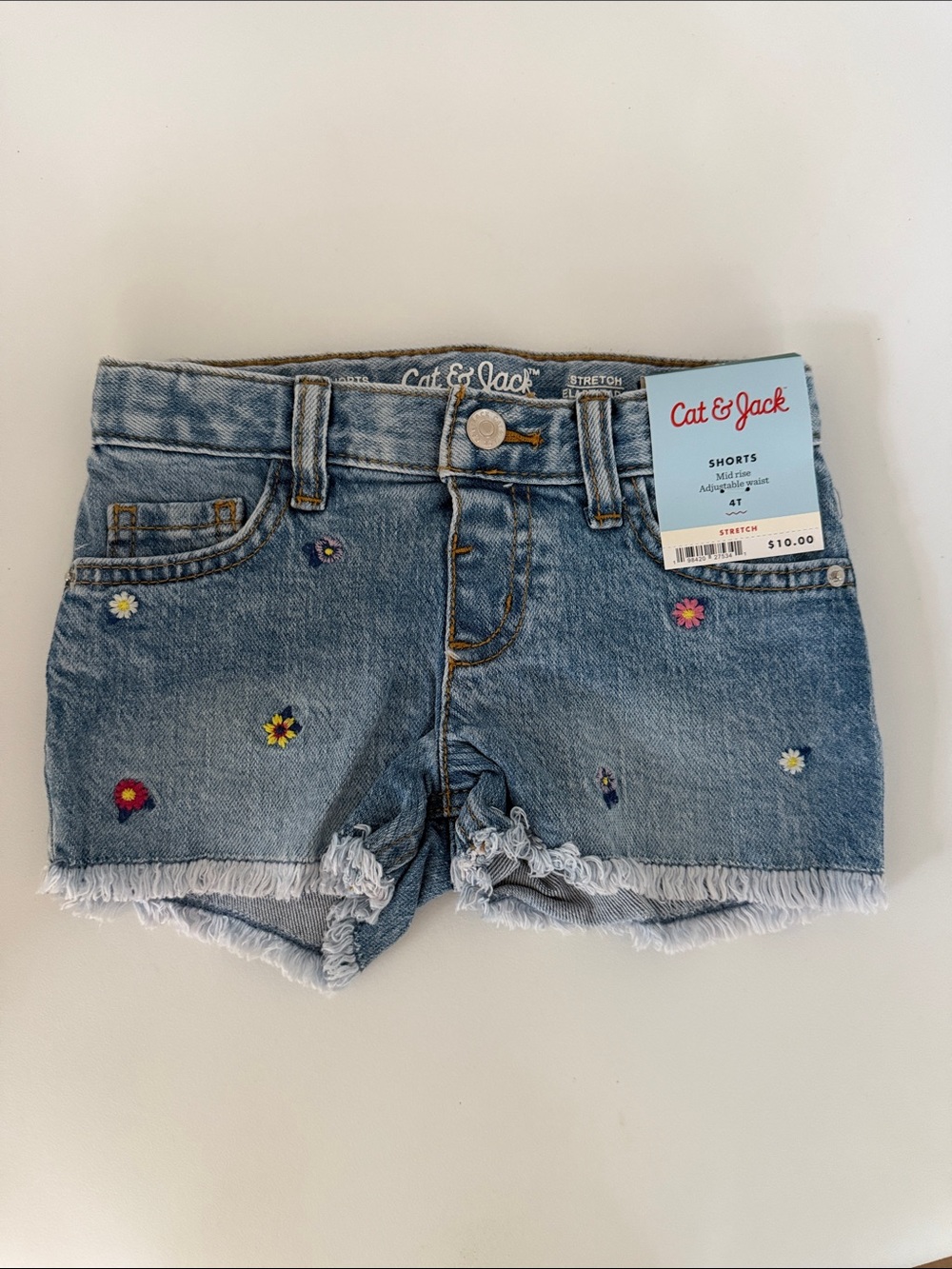 Cat & Jack Light Blue Denim Shorts with Colorful Floral Embroidery